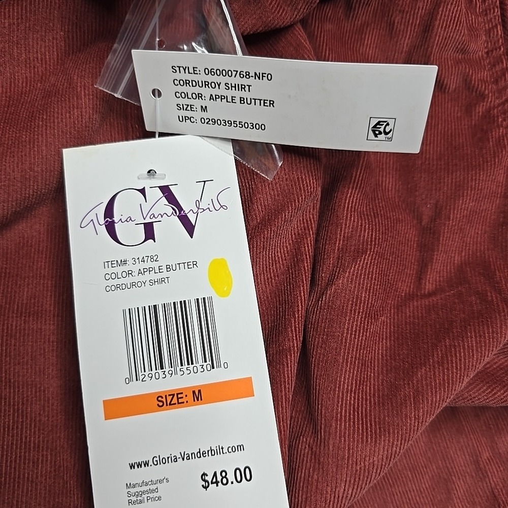 Gloria Vanderbilt shirt corduroy button Up maroon Medium ruffle Grannycore Work - Picture 10 of 11